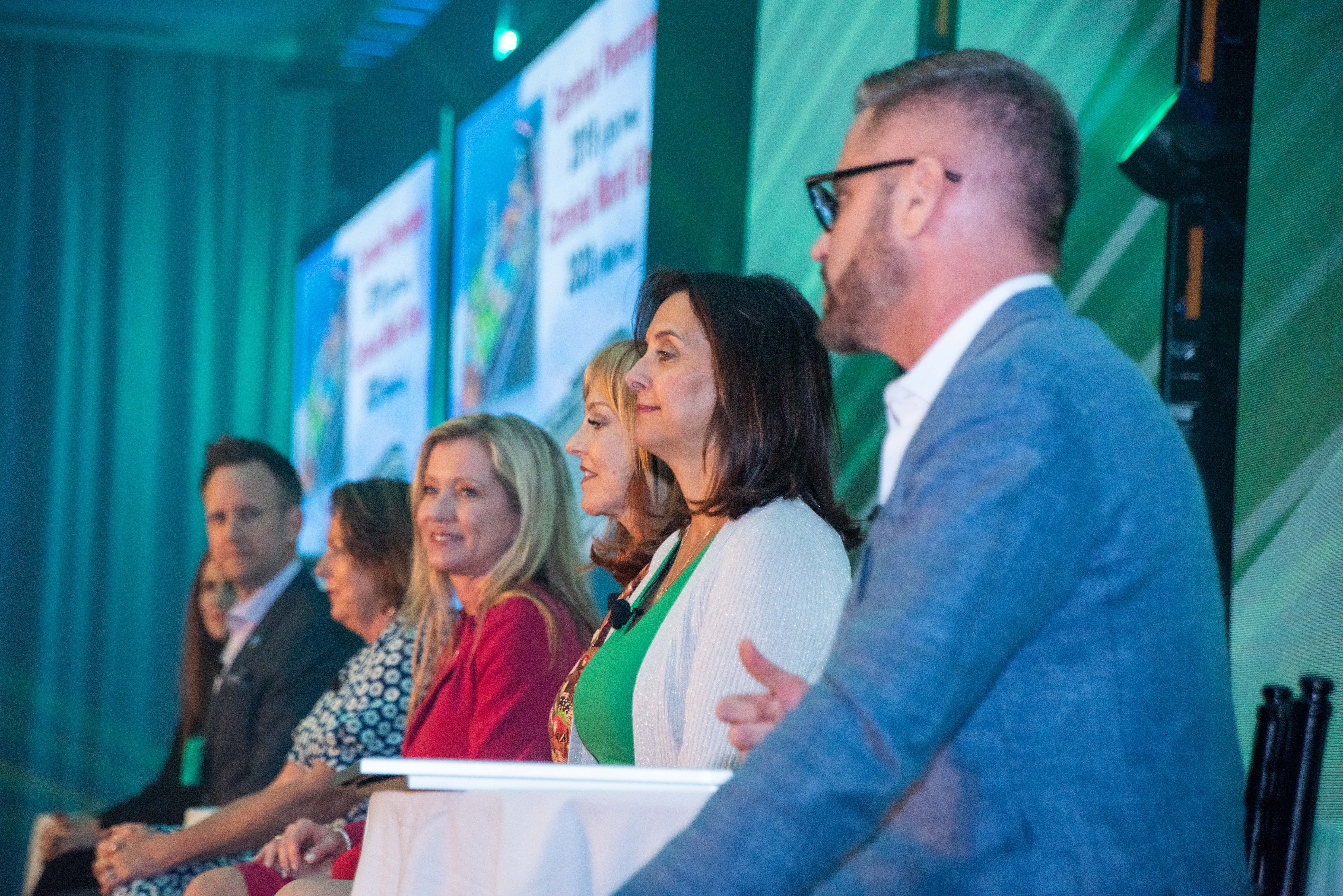 Top cruise line executives share top-secret tips at Cruise Planners Convention. (L-R) Michelle Sutter, John Chernesky, Camille Olivere, Lori Sheller, Vicki Freedman, Dondra Ritzenthaler and Adolfo Perez
